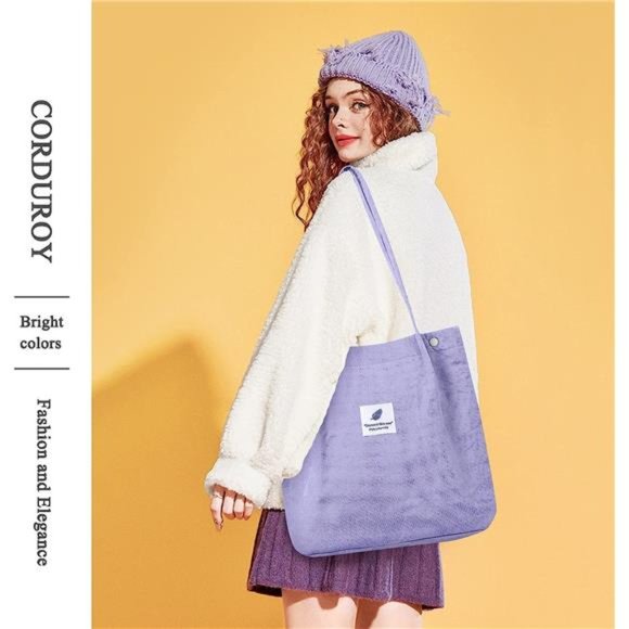 Tote Corduroy Bag Women's Shoulder Purses for Office School Shopping Travel Grey - Picture 2 of 6